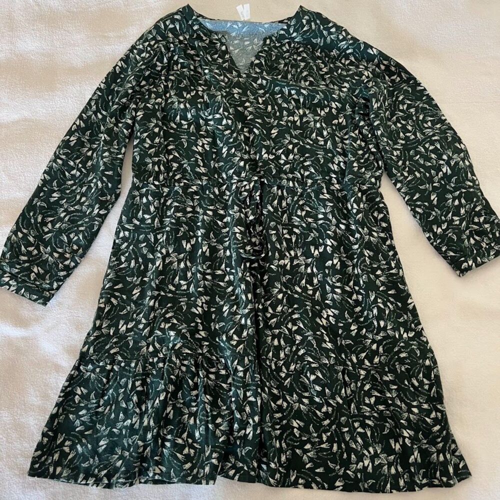 Pact Dress Cafe Crepe Tiered Green BohoChic Everyday Minimalist, Size XL